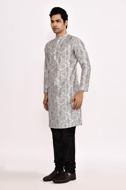 Designer Long Kurta set in Grey and Black - Simaaya