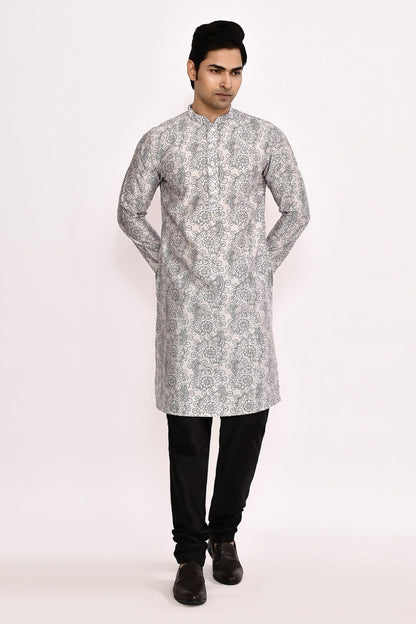 Designer Long Kurta set in Grey and Black - Simaaya