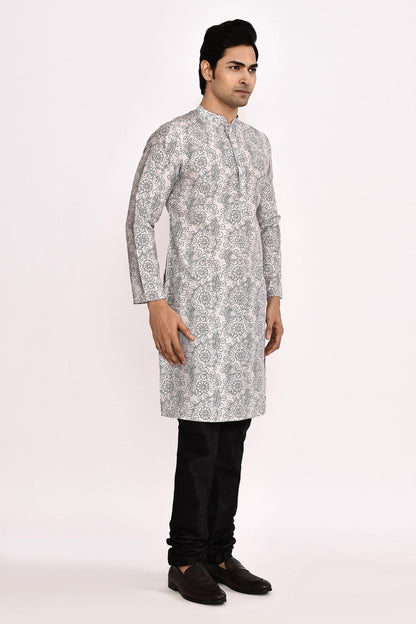 Designer Long Kurta set in Grey and Black - Simaaya