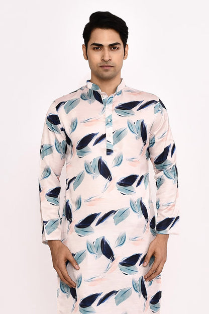 Designer Long Kurta set in White with blue floral print - Simaaya