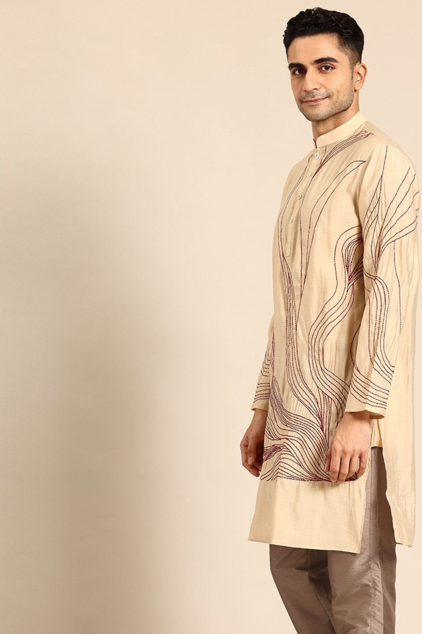 Designer Short Kurta Beige - Simaaya