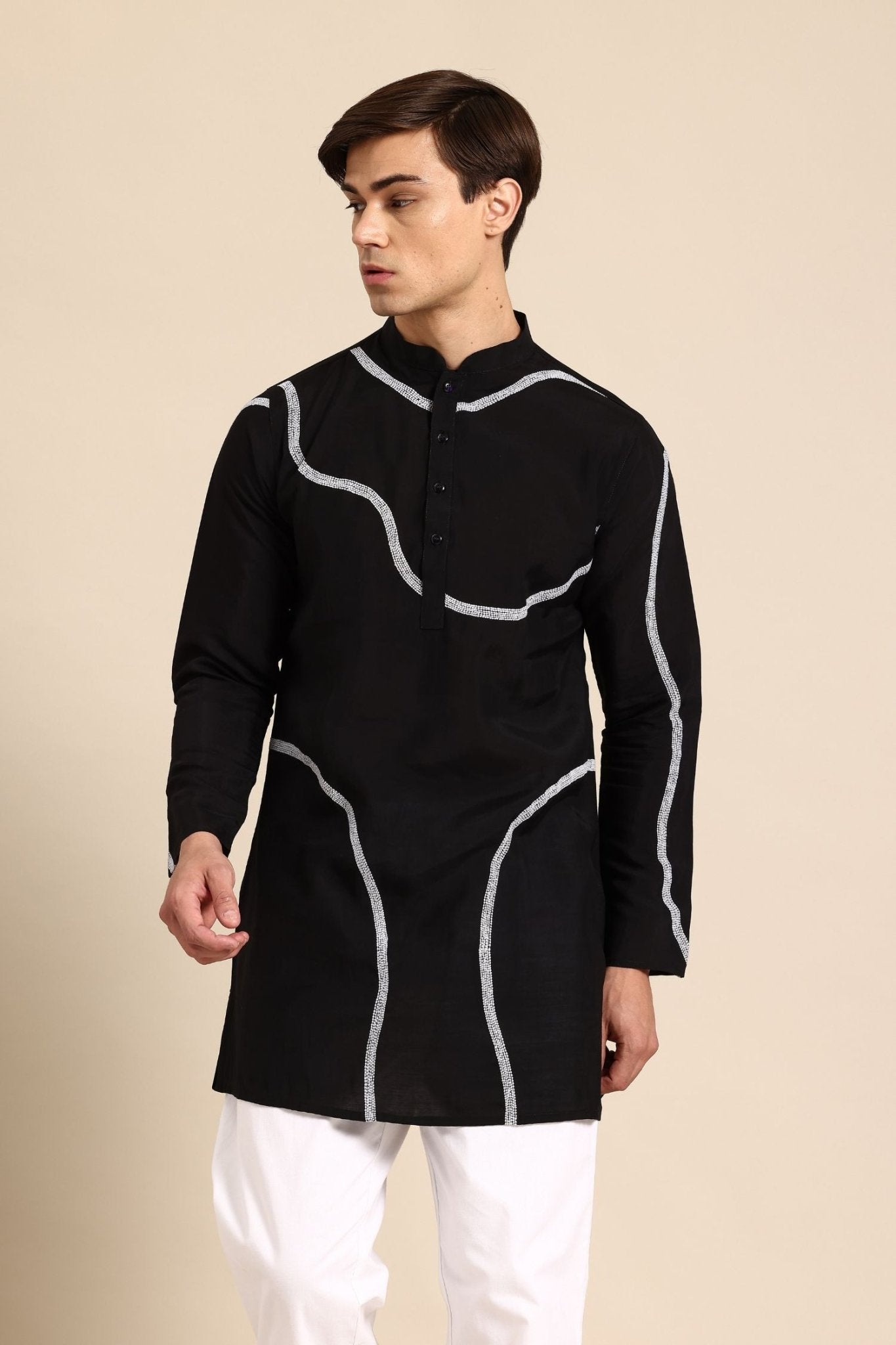 Designer Short Kurta In Black - Simaaya