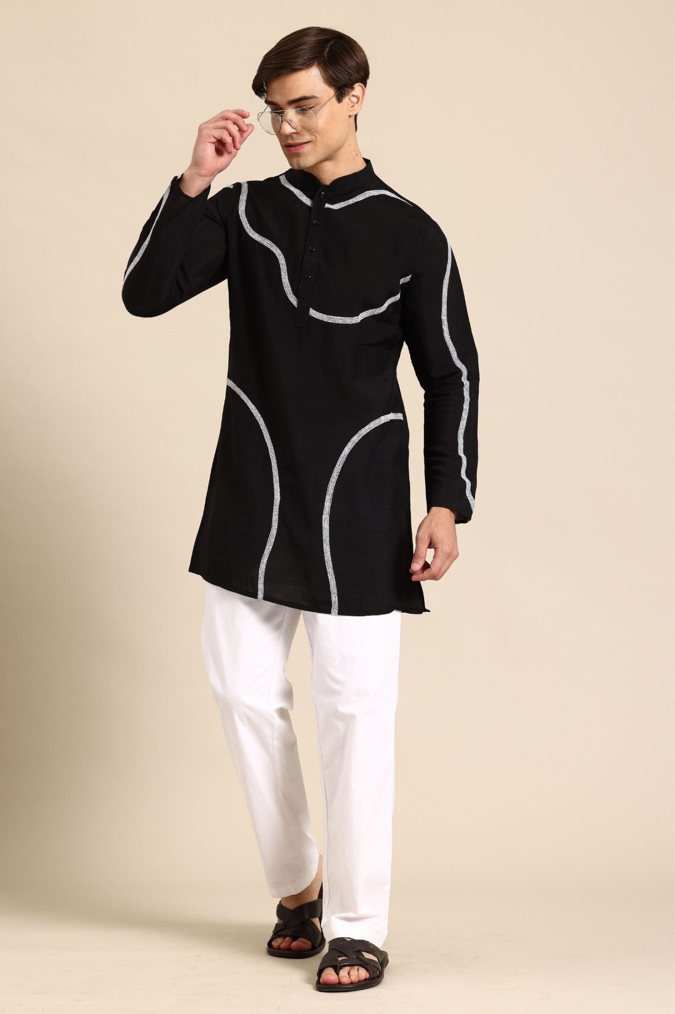 Designer Short Kurta In Black - Simaaya