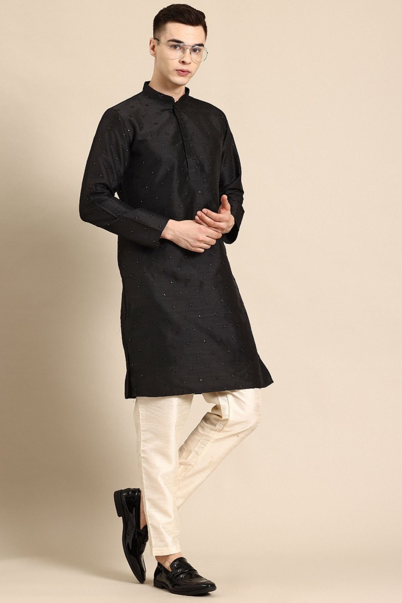 Designer Short Kurta In Black - Simaaya