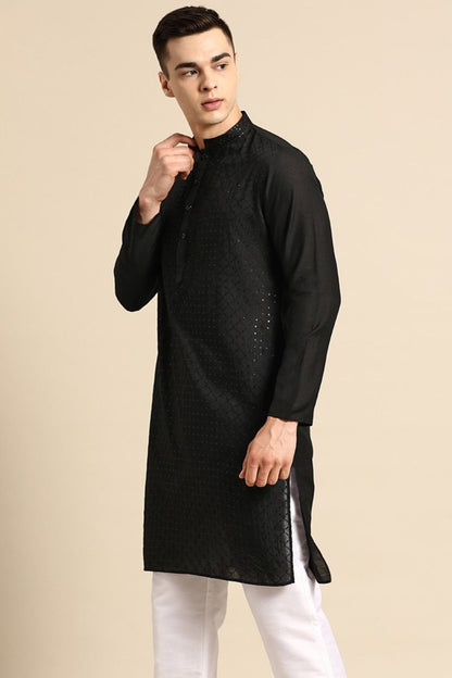 Designer Short Kurta In Black - Simaaya