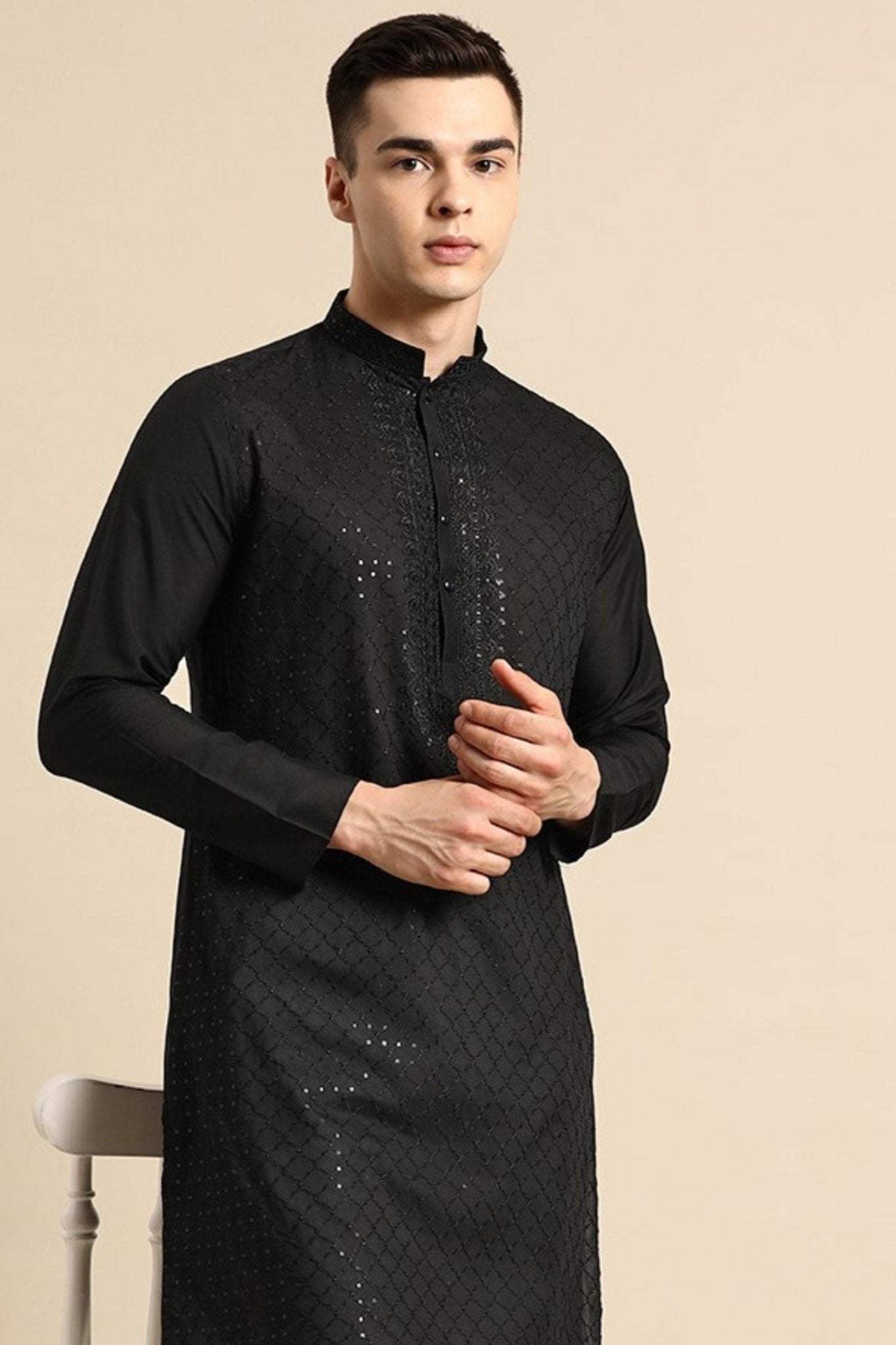 Designer Short Kurta In Black - Simaaya