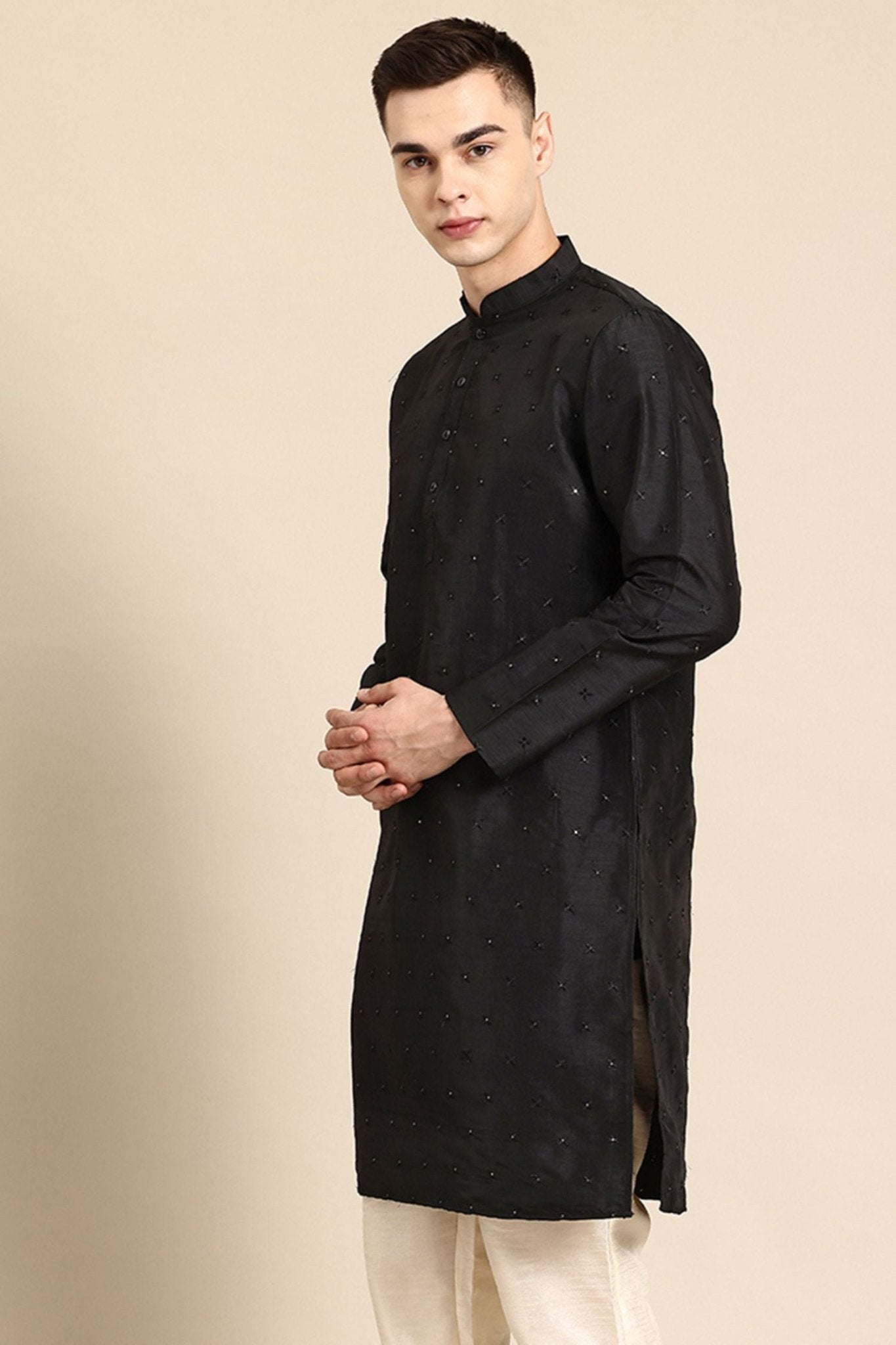 Designer Short Kurta In Black - Simaaya