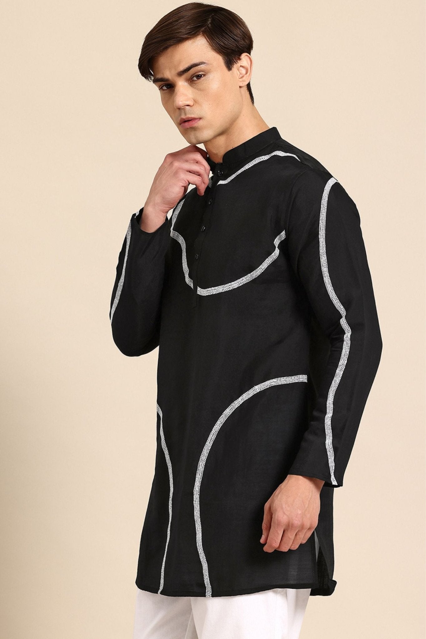 Designer Short Kurta In Black - Simaaya