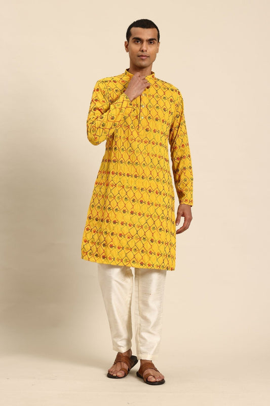 Designer Short Kurta In Mustard Yellow - Simaaya