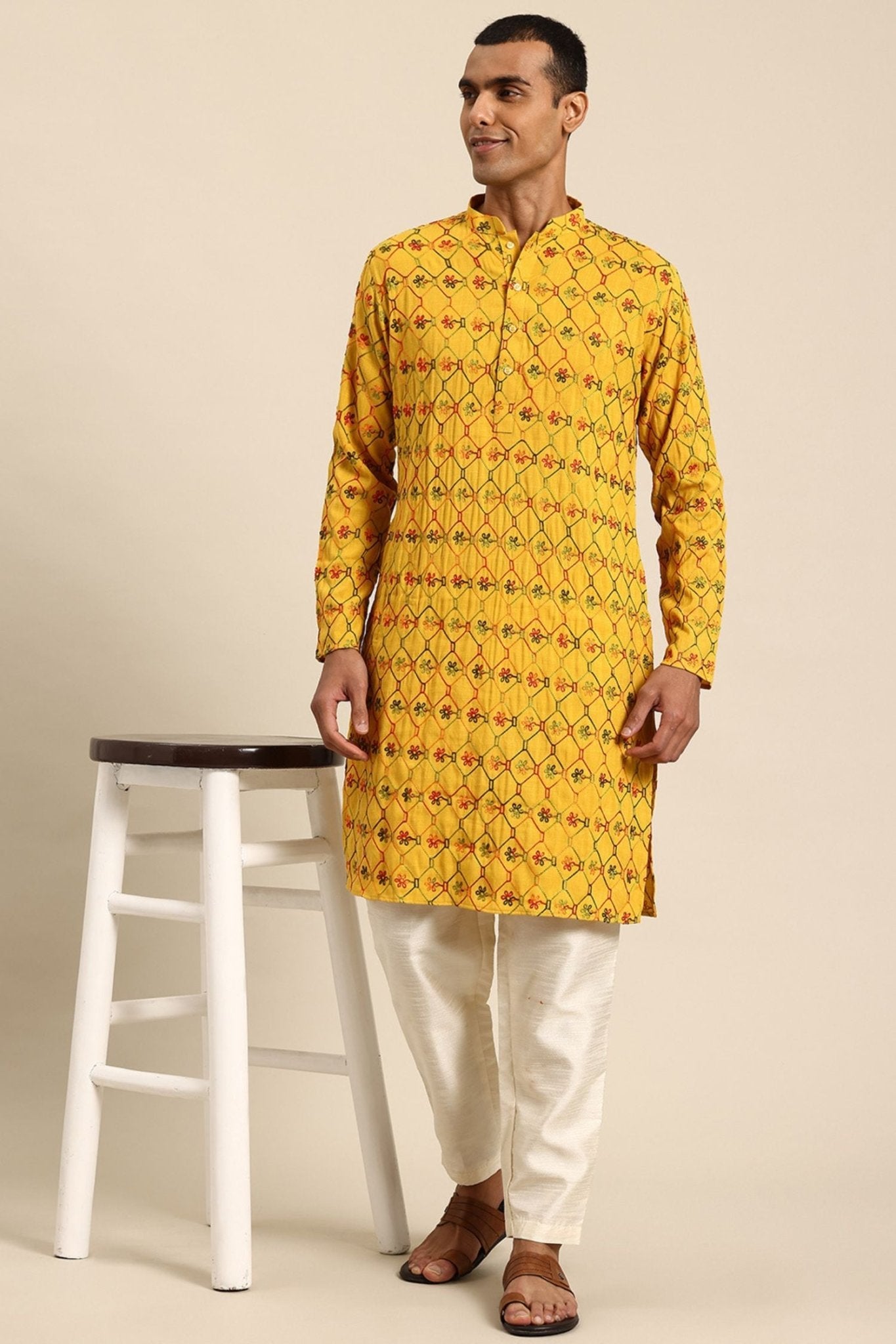 Designer Short Kurta In Mustard Yellow - Simaaya