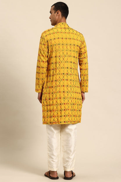 Designer Short Kurta In Mustard Yellow - Simaaya