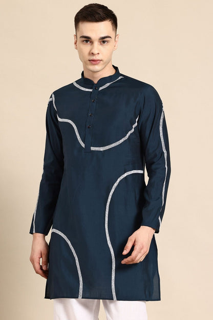 Designer Short Kurta In Navy Blue - Simaaya