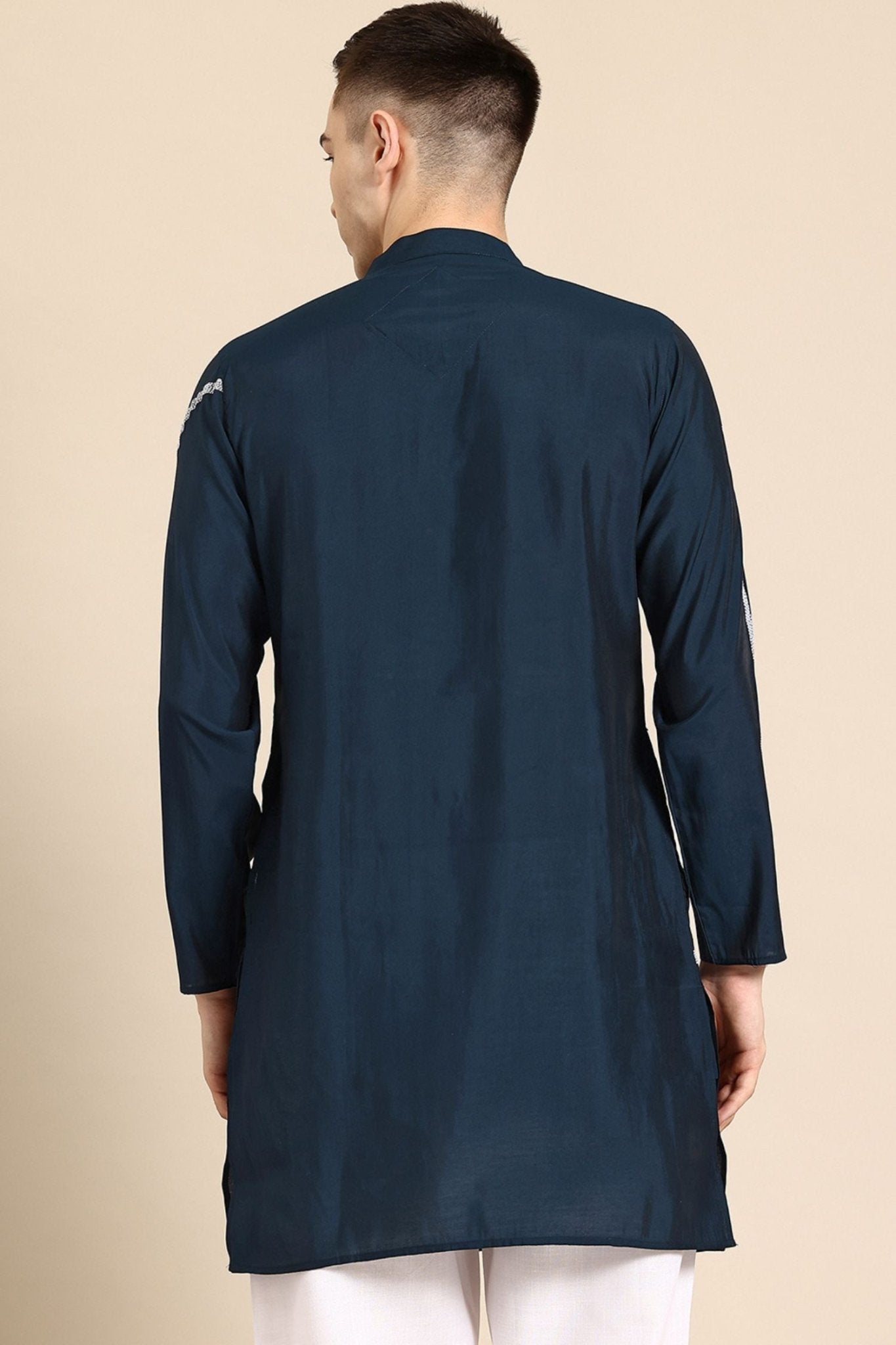 Designer Short Kurta In Navy Blue - Simaaya