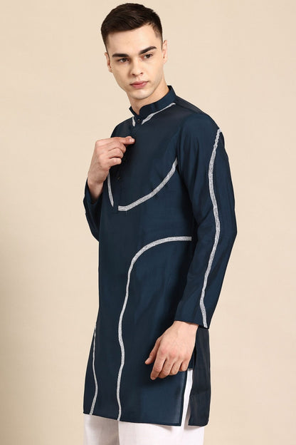 Designer Short Kurta In Navy Blue - Simaaya