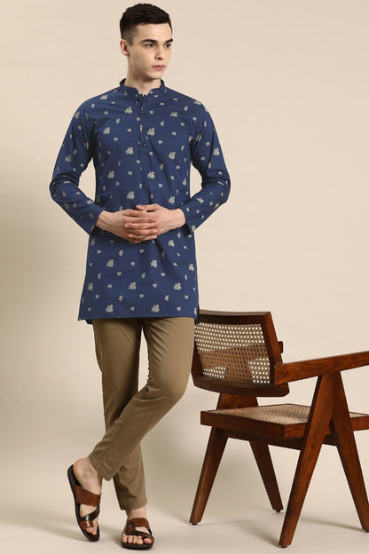 Designer Short Kurta In Navy Blue - Simaaya