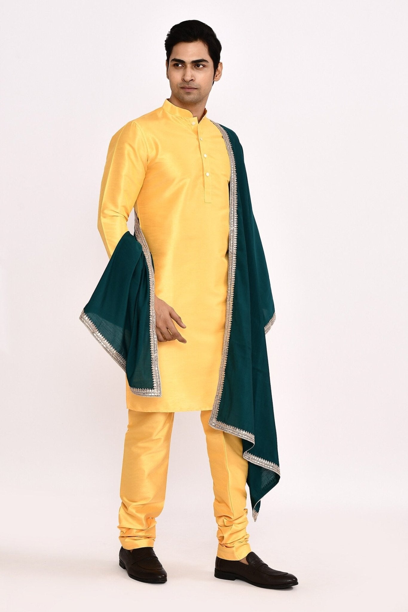 DESIGNER SILK KURTA SILK CHURIDAR & COTTON DUPATTA - Simaaya