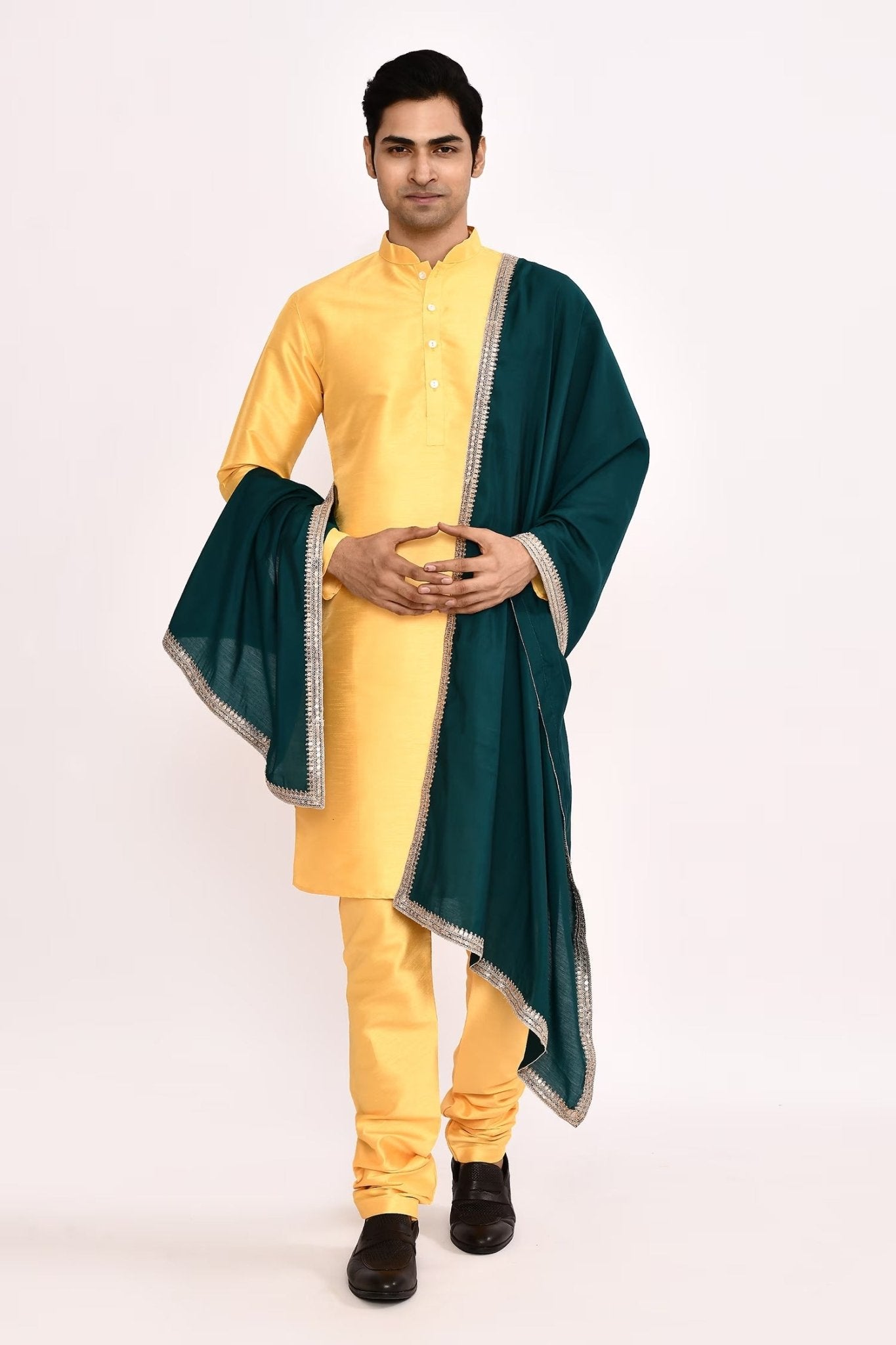 DESIGNER SILK KURTA SILK CHURIDAR & COTTON DUPATTA - Simaaya