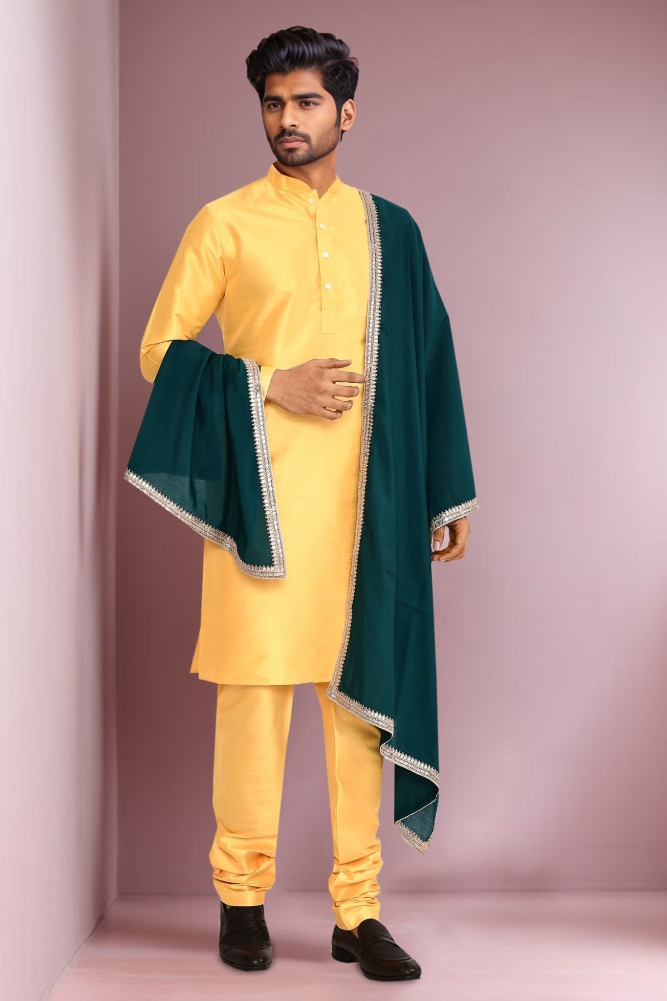 DESIGNER SILK KURTA SILK CHURIDAR & COTTON DUPATTA - Simaaya