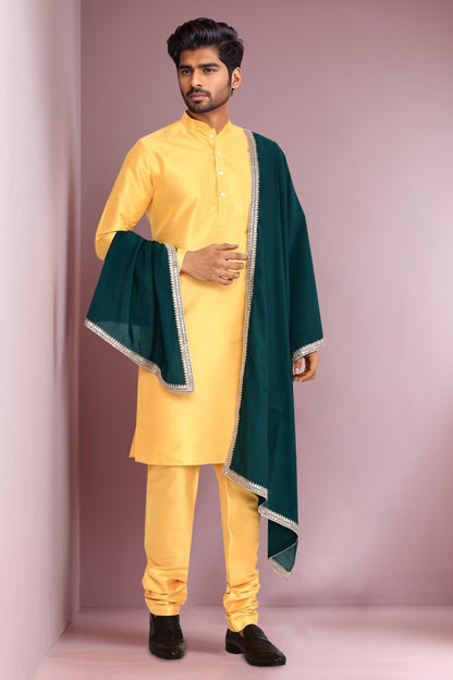 DESIGNER SILK KURTA SILK CHURIDAR & COTTON DUPATTA - Simaaya