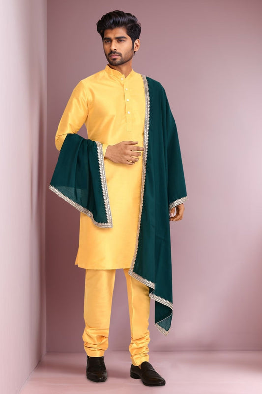 DESIGNER SILK KURTA SILK CHURIDAR & COTTON DUPATTA - Simaaya