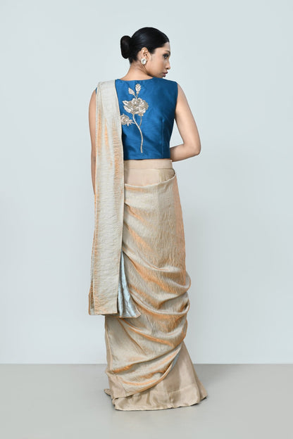 Designer Wear Beige Drape Saree Set - Simaaya
