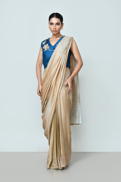 Designer Wear Beige Drape Saree Set - Simaaya
