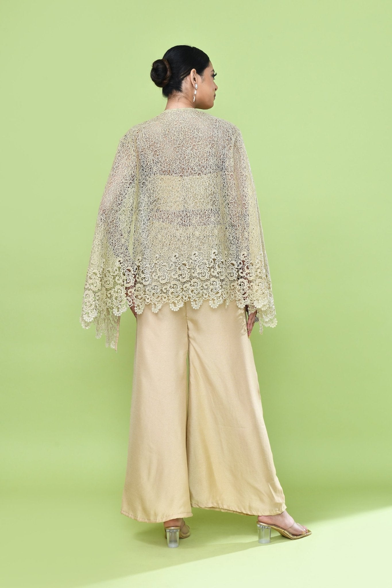 Designer Wear Beige Palazzo Set with an Embellished Jacket - Simaaya