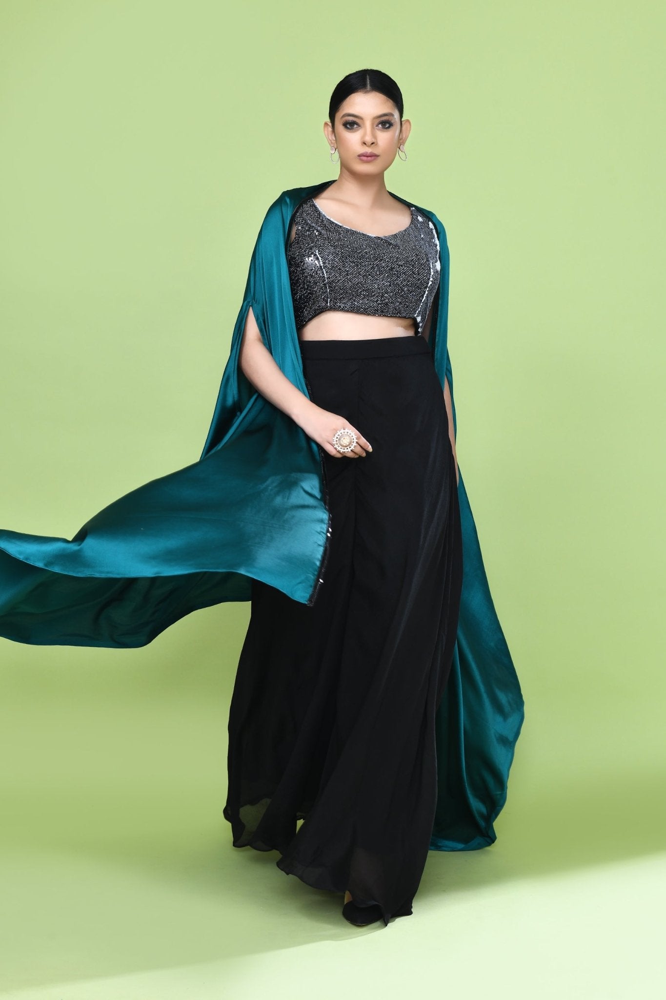 Designer Wear Black & Blue Crop Top & Palazzo Set - Simaaya