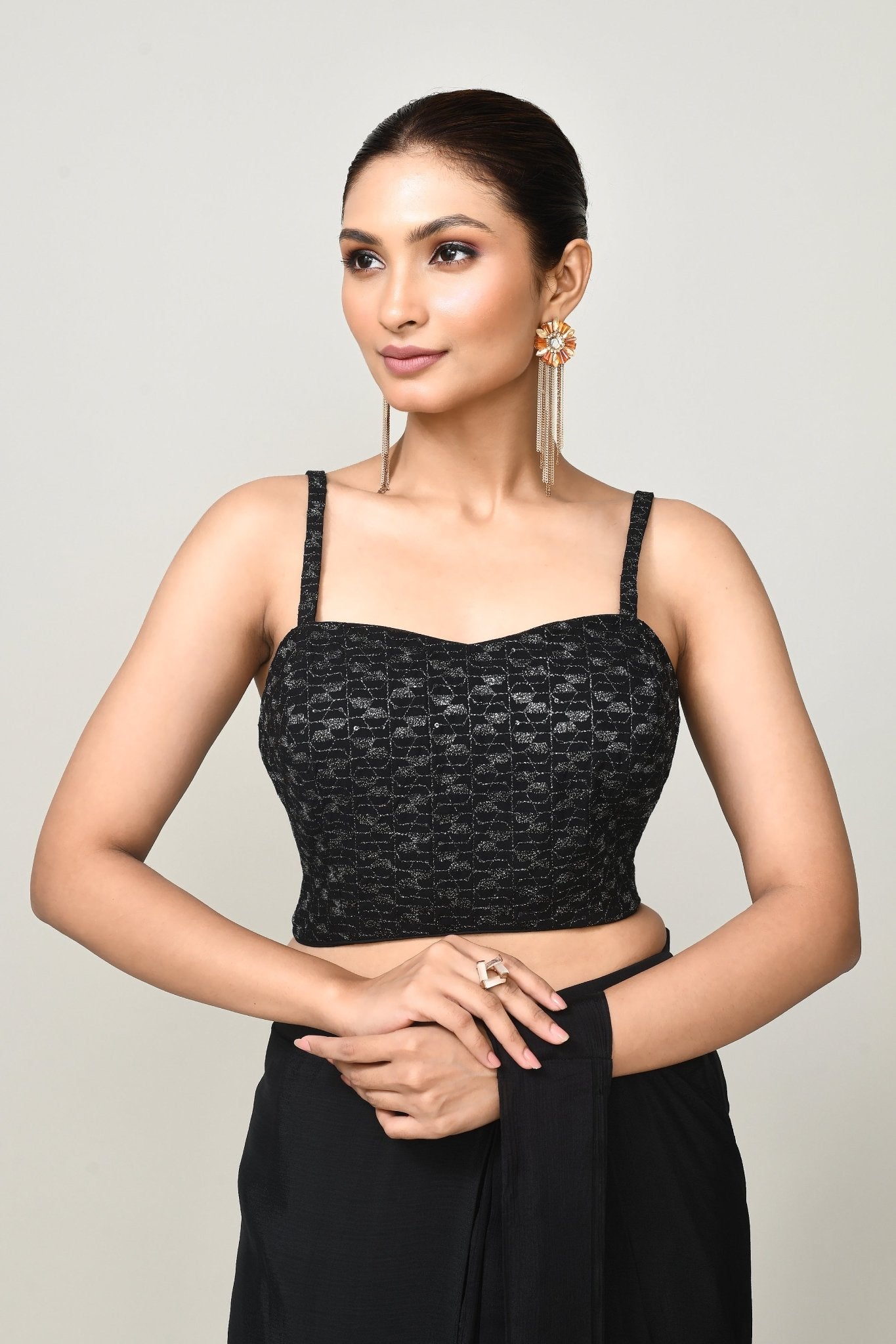 Designer Wear Black Chinon Chiffon Drape Saree - Simaaya