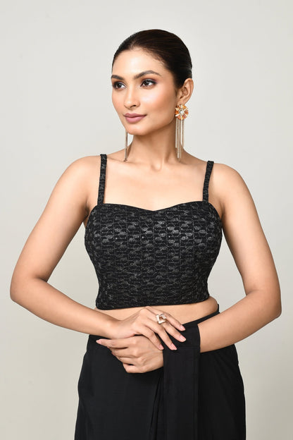 Designer Wear Black Chinon Chiffon Drape Saree - Simaaya