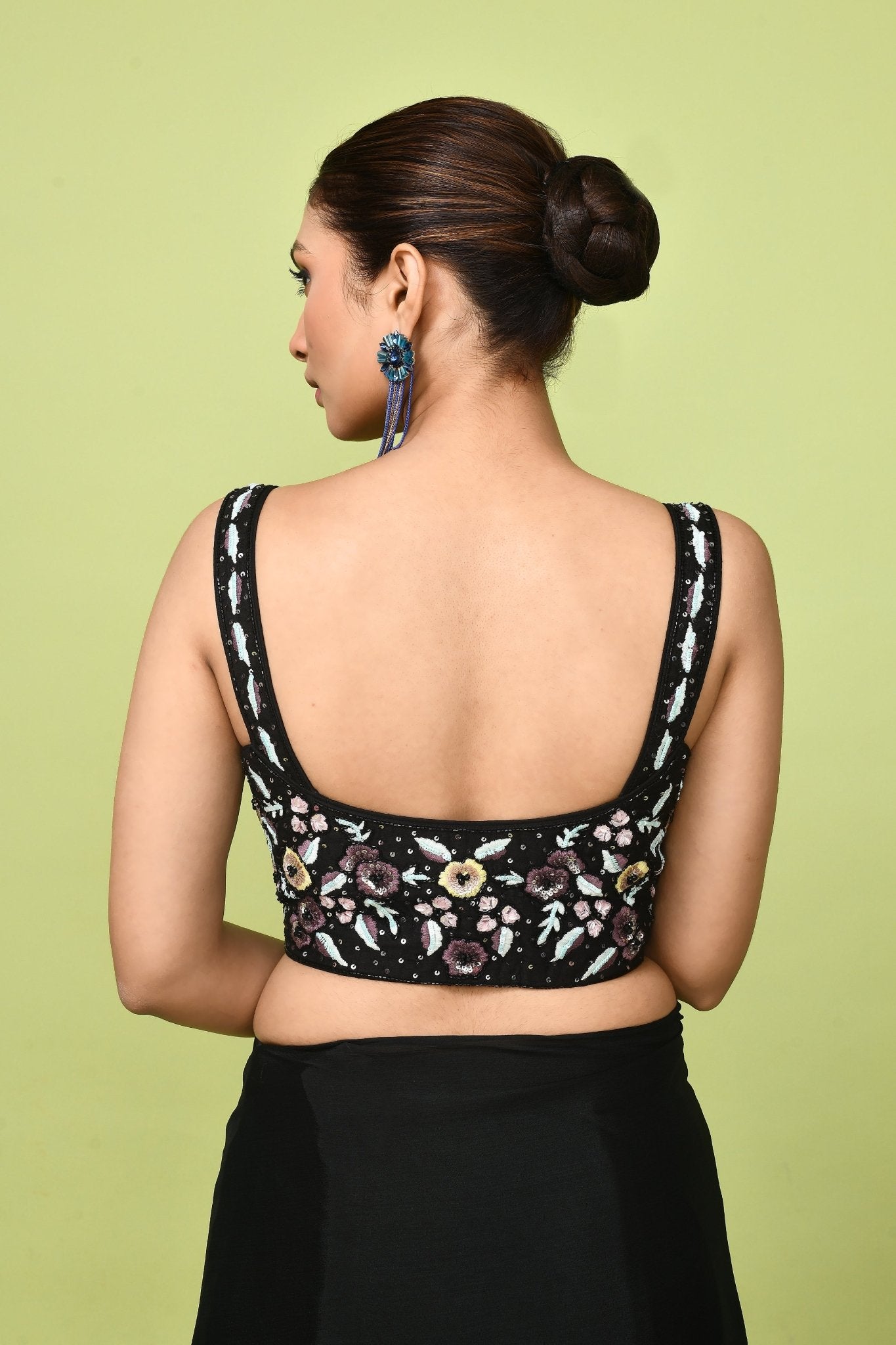 Designer Wear Black Chinon Chiffon Drape Saree - Simaaya