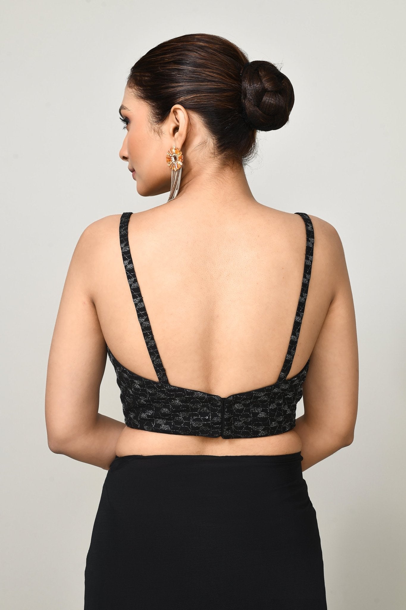 Designer Wear Black Chinon Chiffon Drape Saree - Simaaya