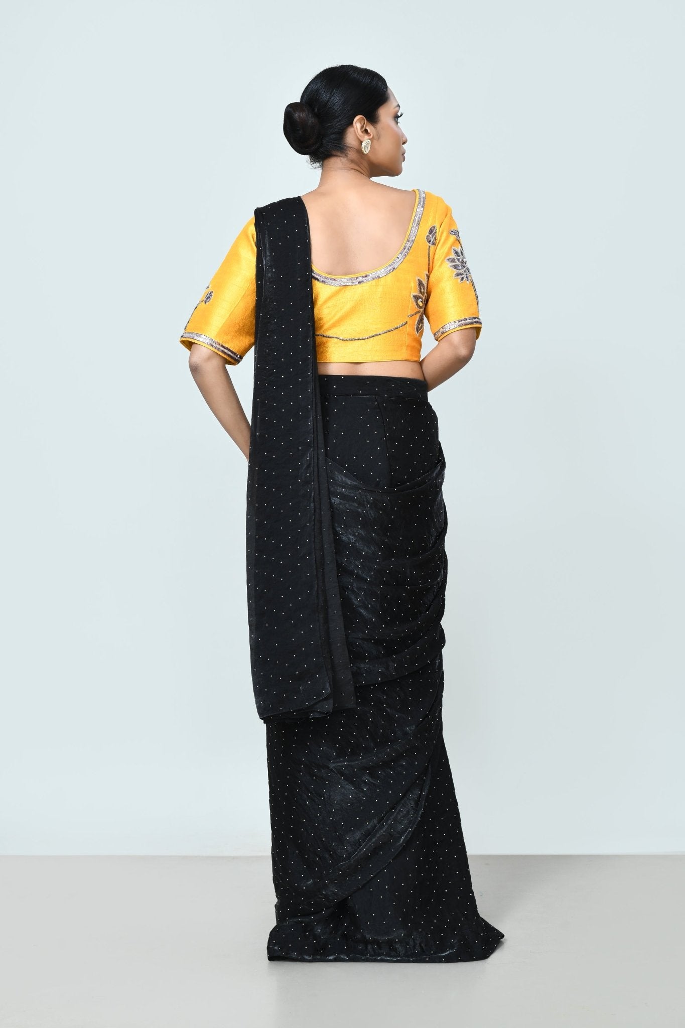 Designer Wear Black Diamond Silk Drape Saree - Simaaya
