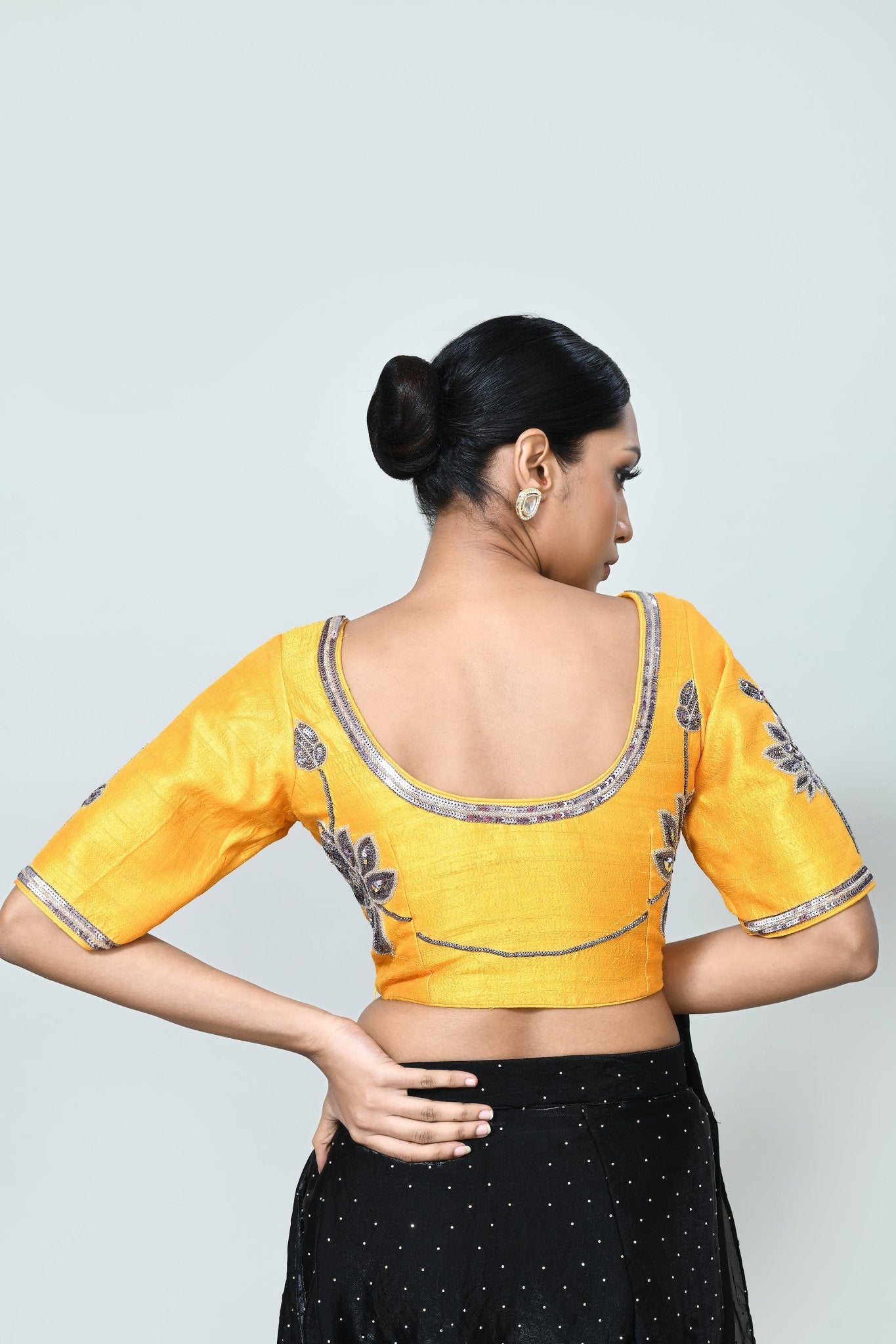 Designer Wear Black Diamond Silk Drape Saree - Simaaya