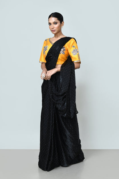 Designer Wear Black Diamond Silk Drape Saree - Simaaya