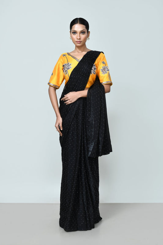 Designer Wear Black Diamond Silk Drape Saree - Simaaya