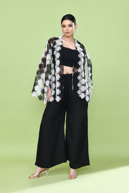 Designer Wear Black Palazzo Set with an Embellished Jacket - Simaaya