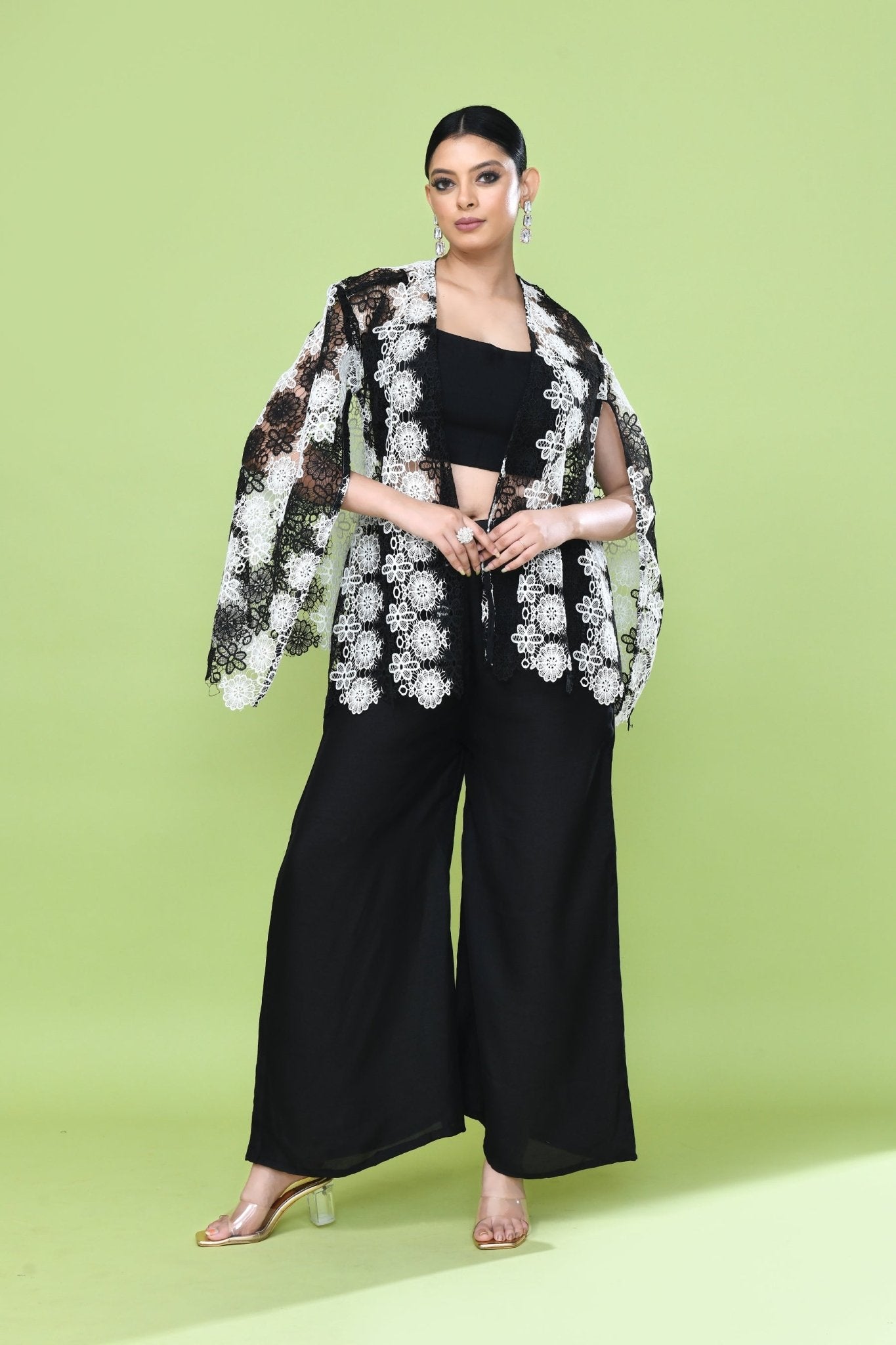 Designer Wear Black Palazzo Set with an Embellished Jacket - Simaaya