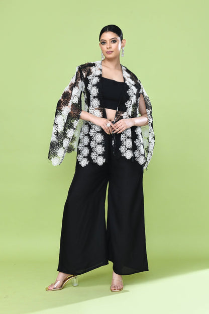 Designer Wear Black Palazzo Set with an Embellished Jacket - Simaaya