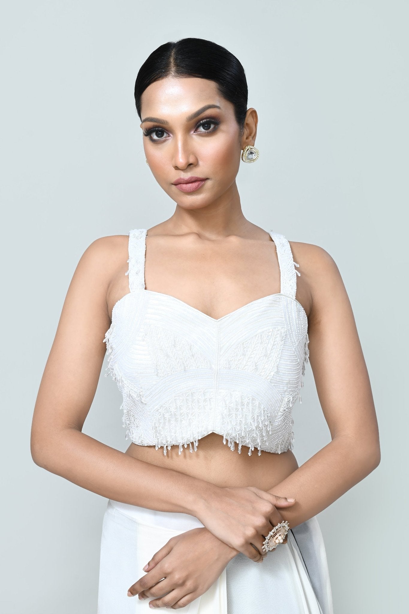 Designer Wear Black & White Georgette Drape Saree - Simaaya