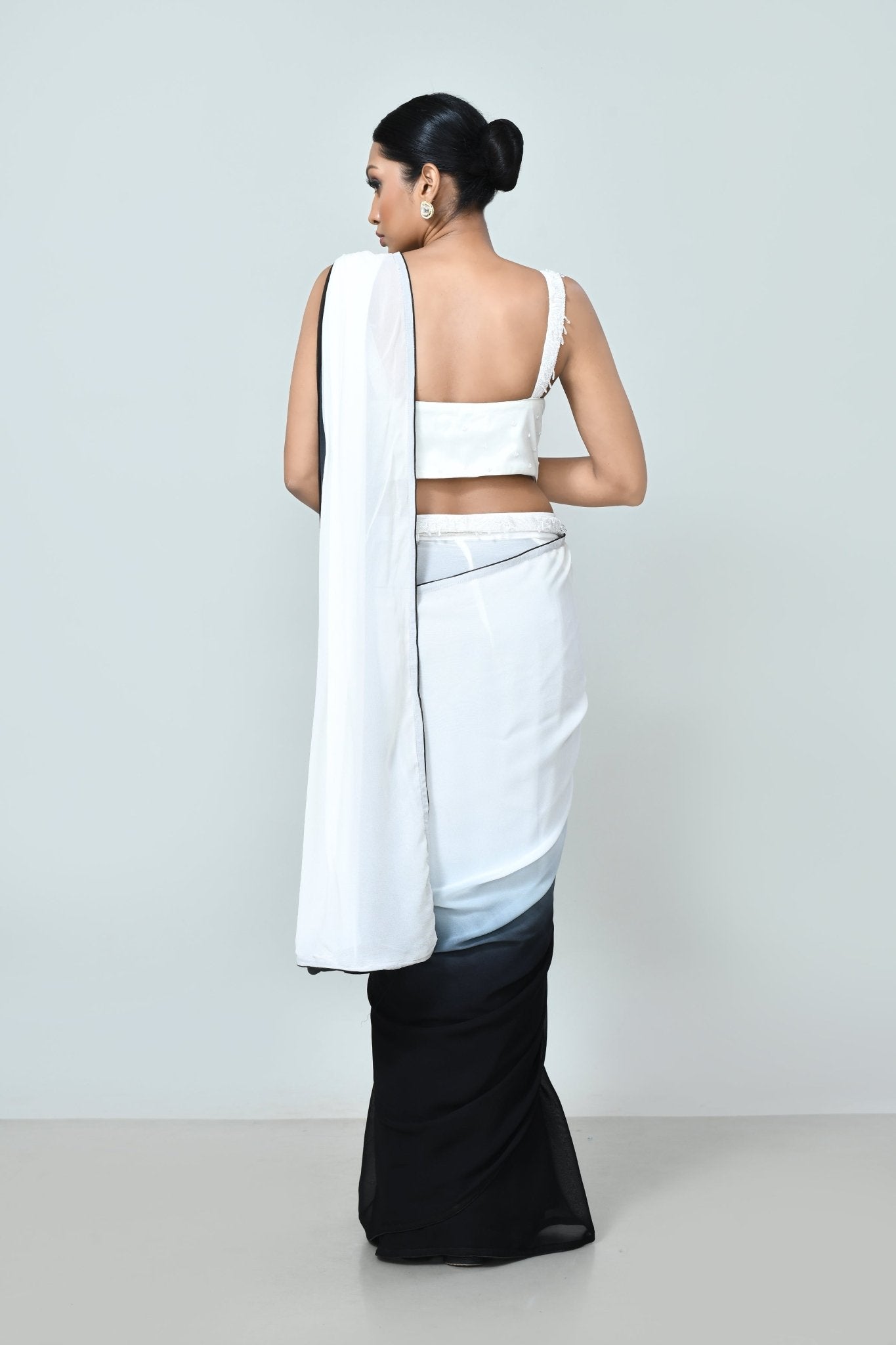 Designer Wear Black & White Georgette Drape Saree - Simaaya