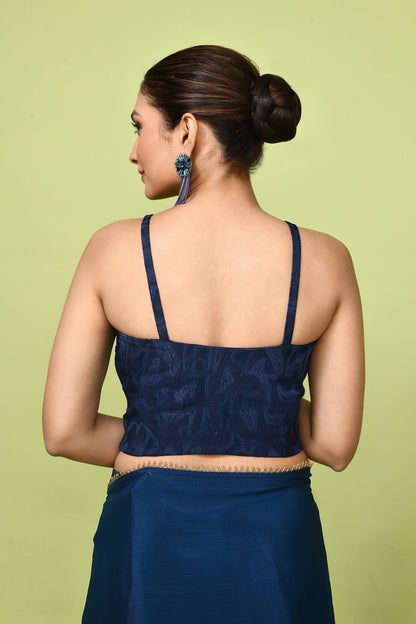 Designer Wear Blue Chinon Chiffon Drape Saree - Simaaya