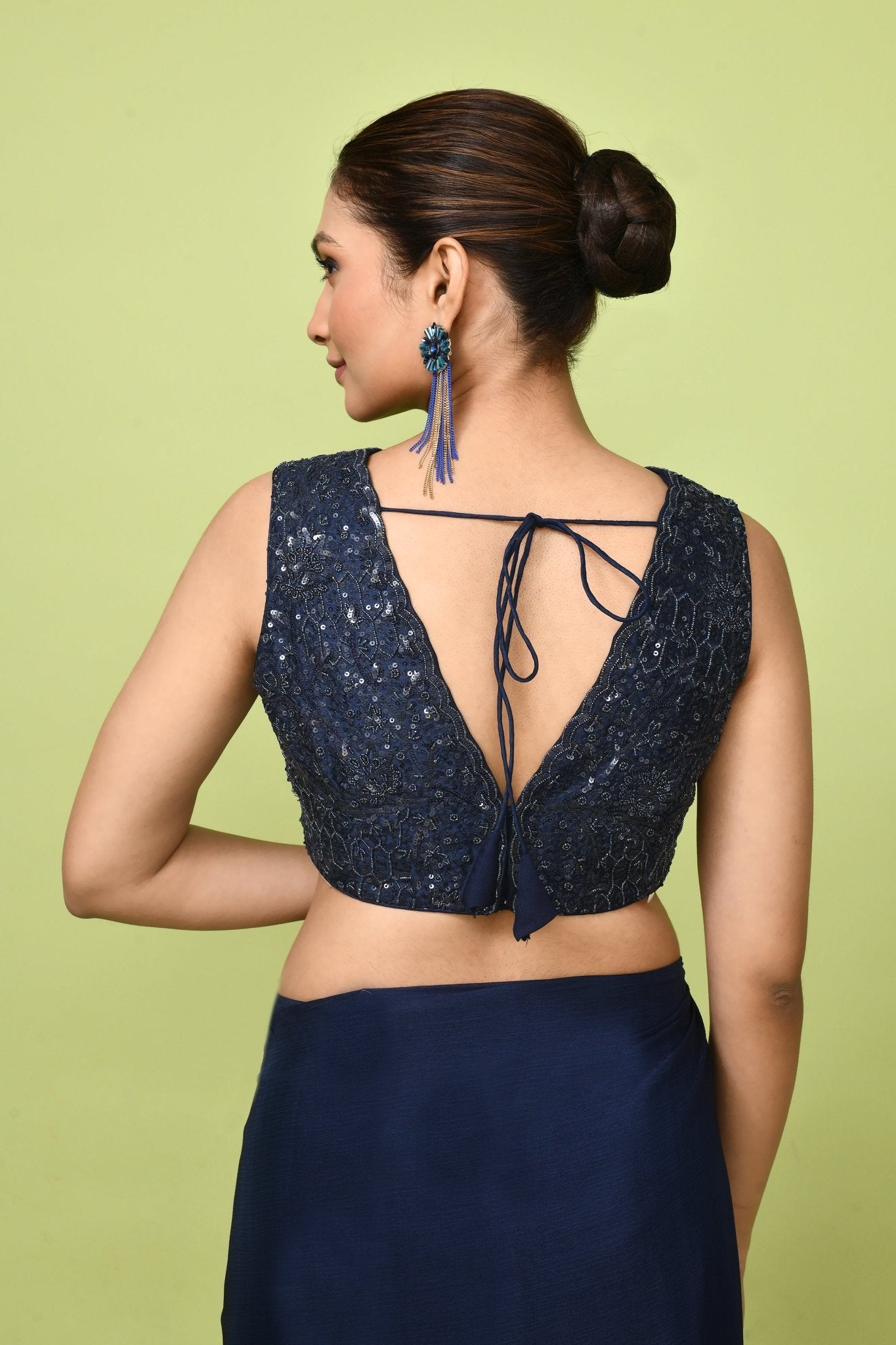 Designer Wear Blue Chinon Chiffon Drape Saree - Simaaya