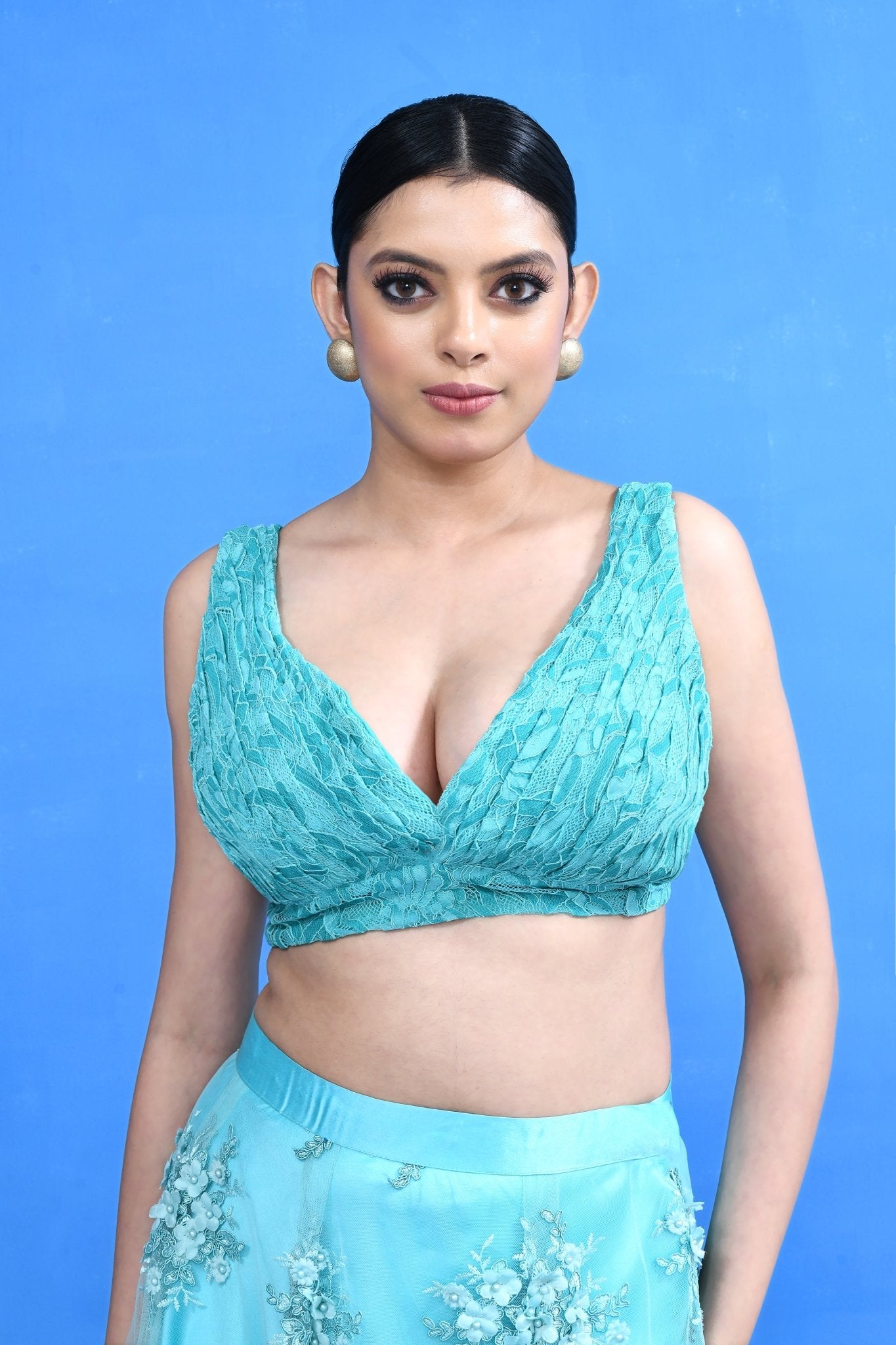 Designer Wear Blue Net Lehenga Set - Simaaya