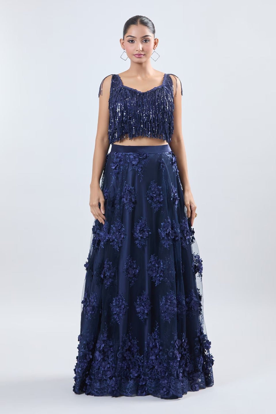 Designer Wear Blue Net Lehenga Set With Dupatta - Simaaya