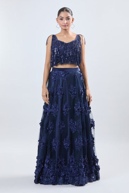 Designer Wear Blue Net Lehenga Set With Dupatta - Simaaya