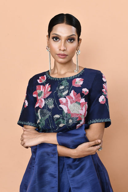 Designer Wear Blue Nova Silk Lehenga Set - Simaaya