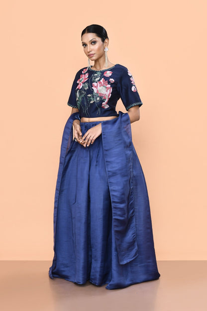 Designer Wear Blue Nova Silk Lehenga Set - Simaaya