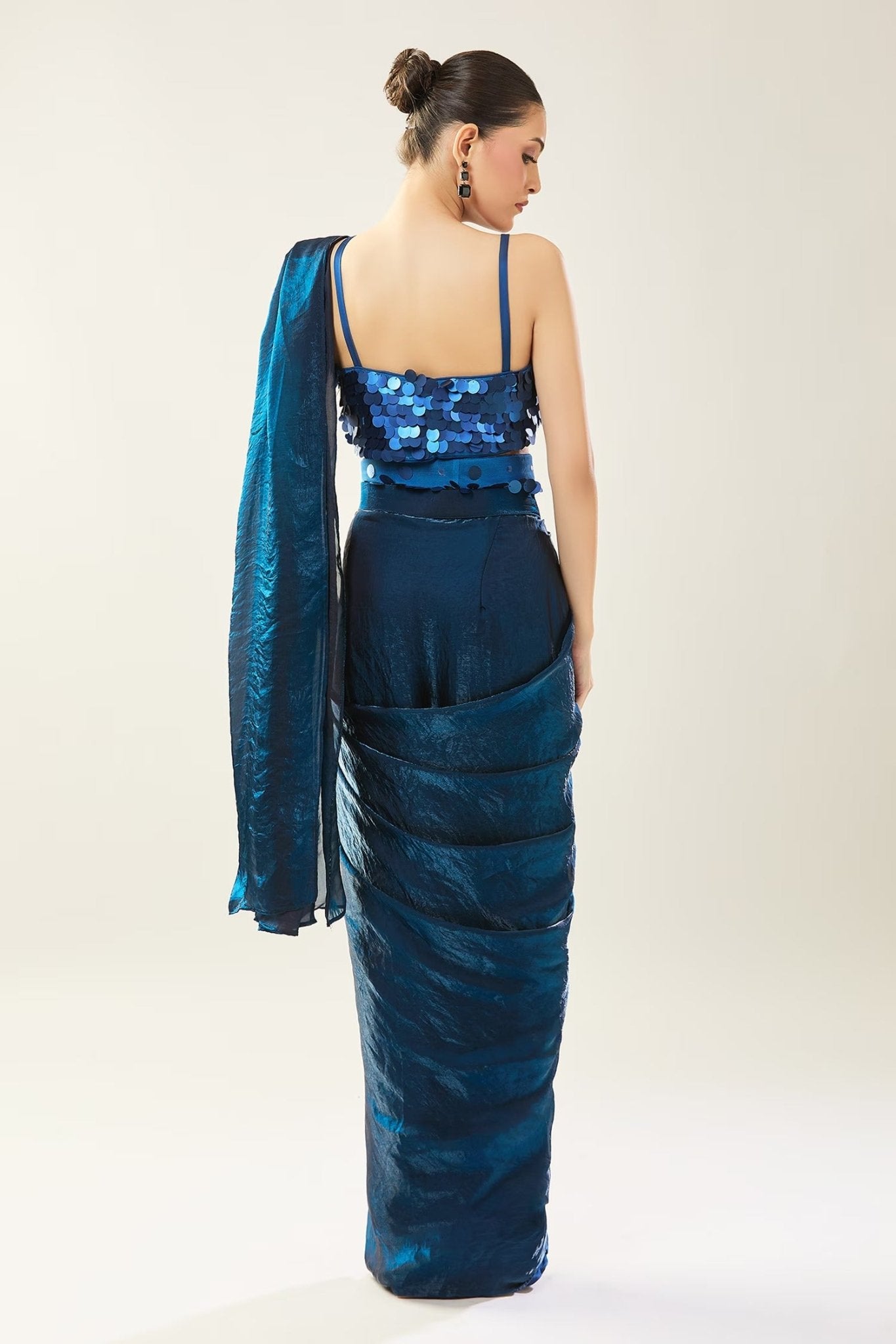Designer Wear Blue Pre-Draped Saree Set - Simaaya