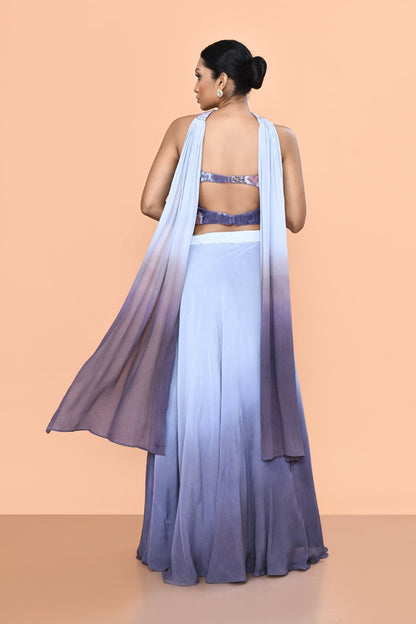 Designer Wear Blue & Purple Ombre Lehenga Set - Simaaya